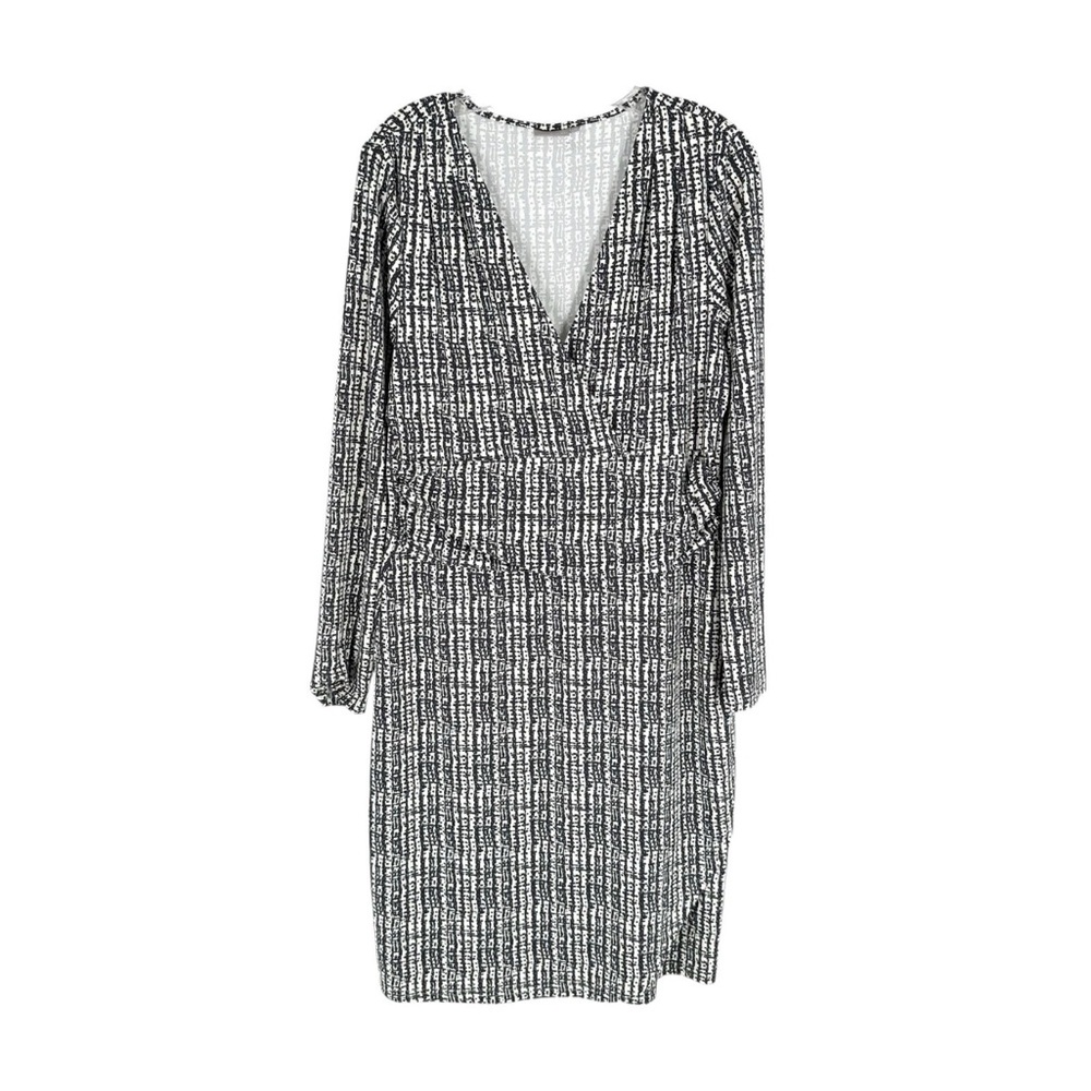 Ellie Kai Dress Womens Size 12 Charcoal Ivory Geometric Stretch Nylon Faux Wrap